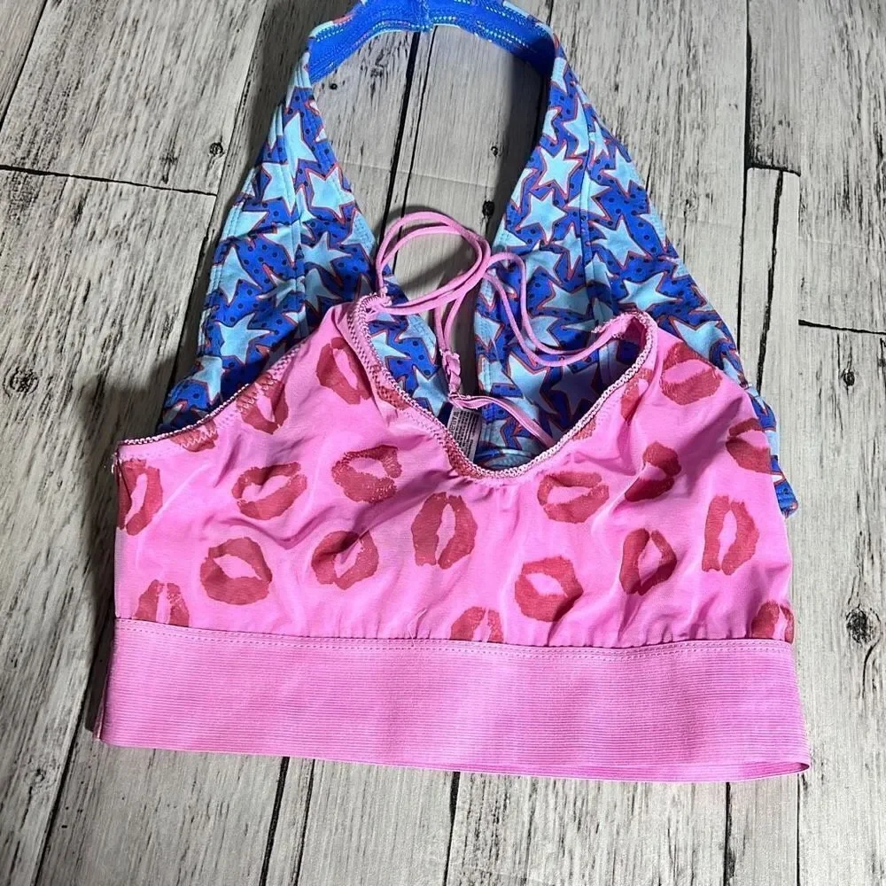 Urban Outfitters Set of 2 Purple Kiss Print & Blue Star Print Swim Top Size S &